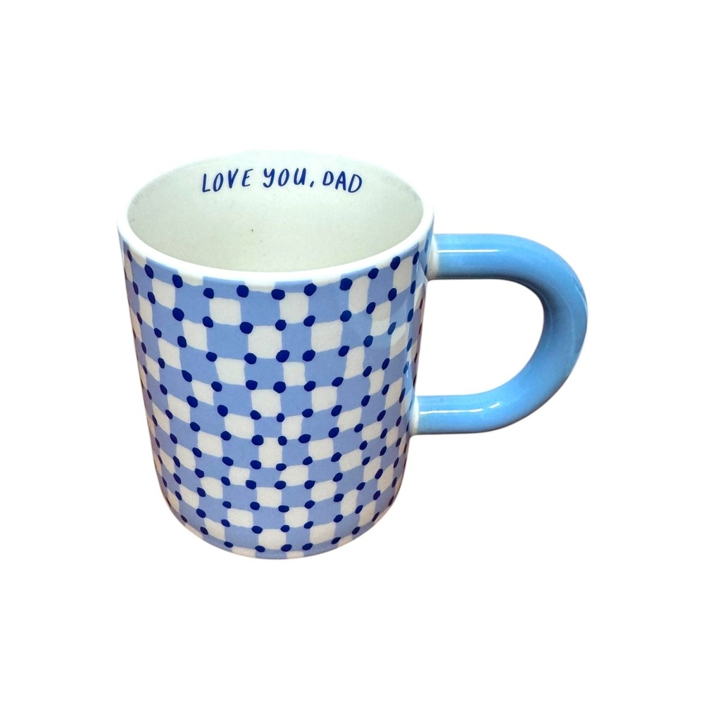 Room Essentials Love You Dad Stoneware Mug Blue Checkered Polka Dot 200 01 2837